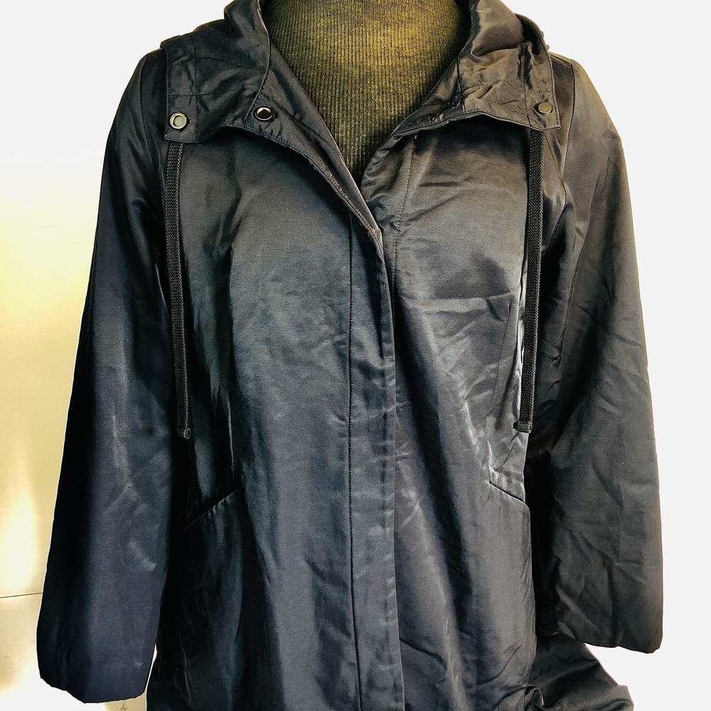 Eileen Fisher Coat Womens Petite PM Blue Hooded Anorak Removable Liner